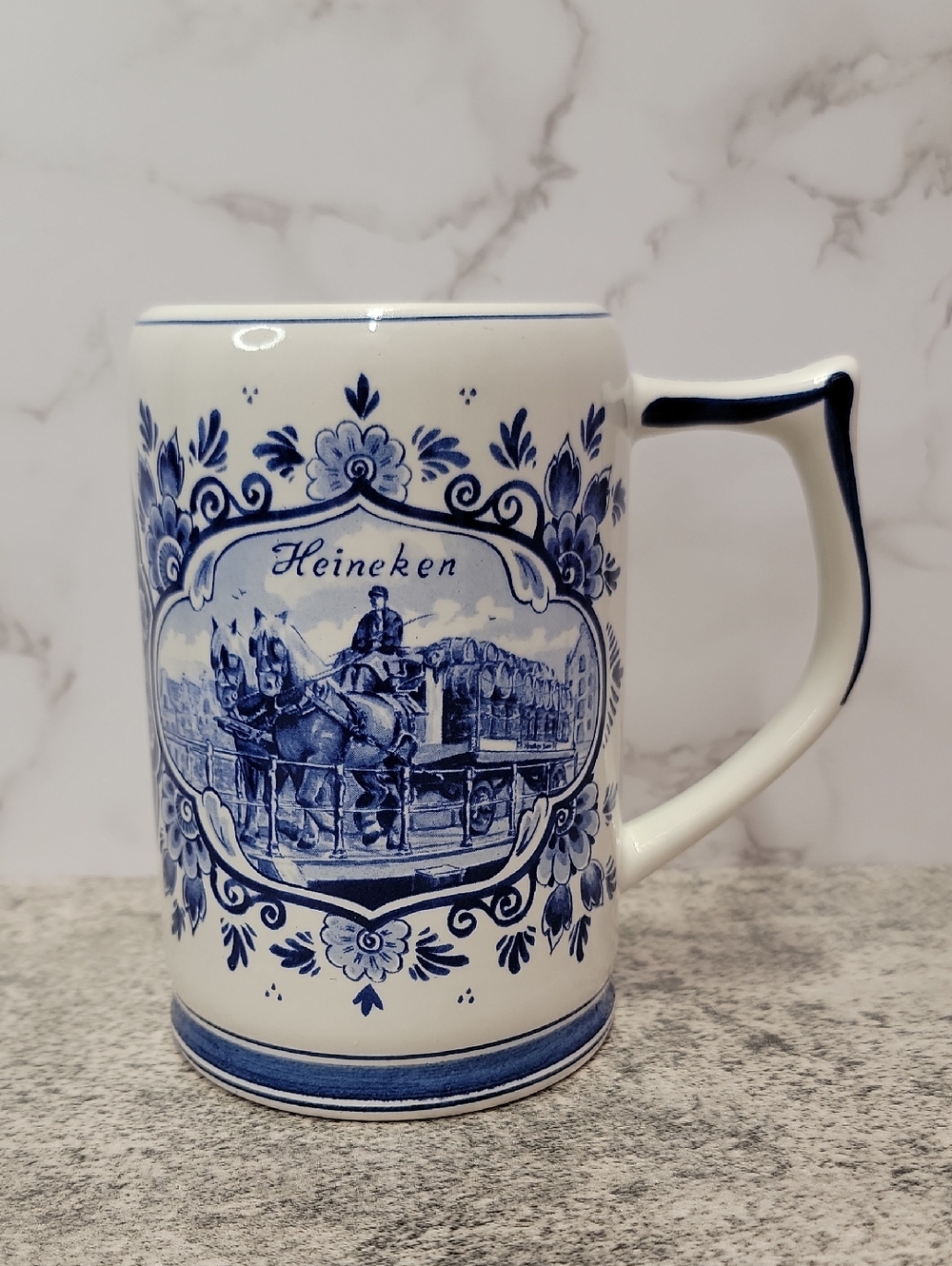 Vintage Heineken Blue Delft Ceramic Beer Stein Mug from Holland
